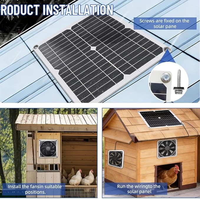 25W Solar Powered Fan for Chicken Coop, Greenhouse, Shed, Upgraded 16.4ft Long Cable Dual Exhaust Fan Kit, IP67 Waterproof Outdoor Solar Fan for Dog House RV Attic Ventilation