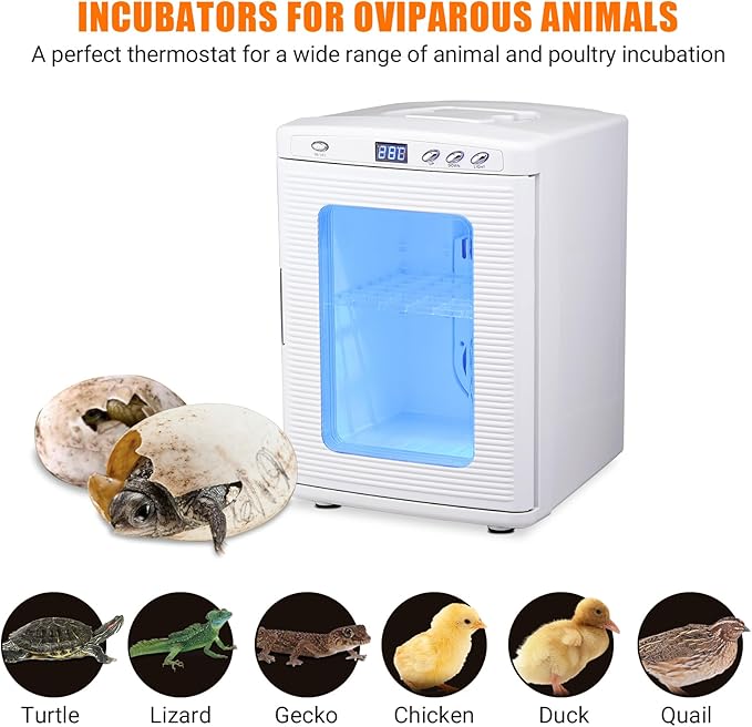 25L Egg Incubator for Hatching Eggs, Digital Reptile Incubator with Intelligent Temperature Control 10–60°C, Portable Chicken Quail Turtle Egg Hatching Incubator with LCD Display, White