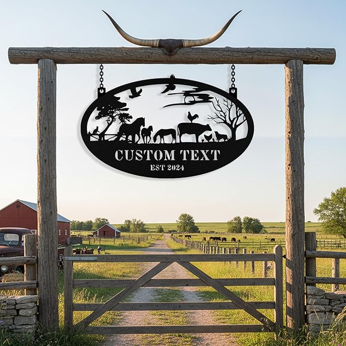 Personalized Metal Farm Signs, Custom Ranch Sign, Customized Farm Metal Signs Outdoor, Custom Large Hanging Family Name Sign for Farms, Ranch, Barn, Farmhouse