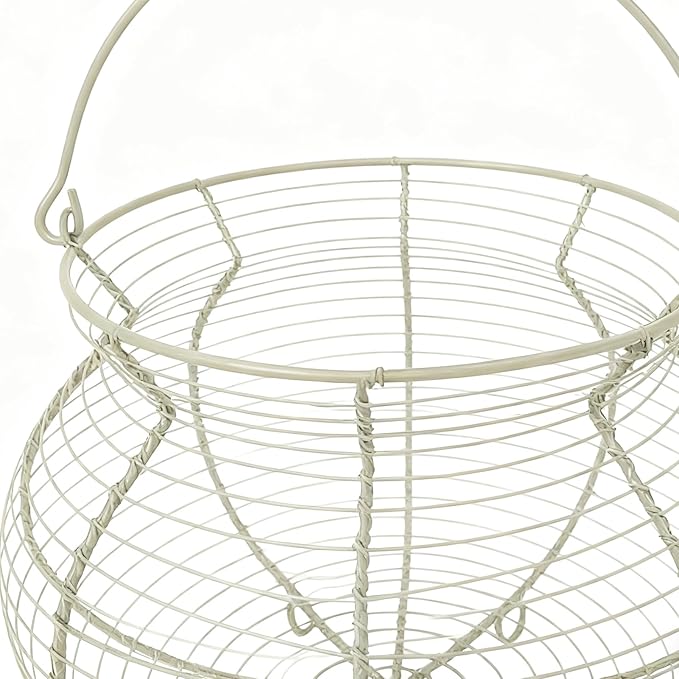 Wire Egg Gathering Basket - Farmhouse Metal Storage Holder, Vintage Chicken Coop Carrier with Wooden Handle Grip | Fresh Eggs Gatheringg Baskett for Kitchen Pantry Decor