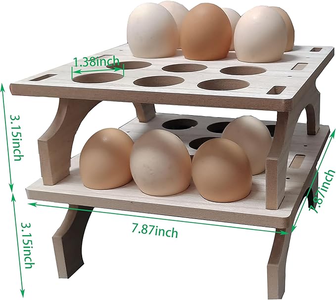 TAIANLE. Wooden Egg Holder Countertop Storage, Wooden Egg Stand Tray for Kitchen Stackable Double Layer Collecting Organizer, Farmhouse Rustic 2 Tier Gathering 24 Eggs Display Stand, 2 pcs