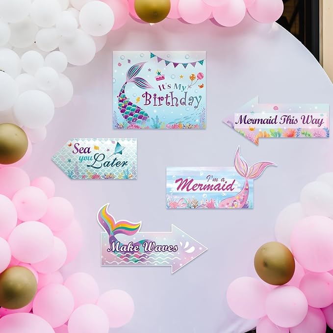 WERNNSAl 10PCS Mermaid Birthday Party Decorations - Ocean Party Decorations for Girls Kids Mermaid Birthday Party Supplies under The Sea Mermaid Sign for Home Door Yard Wall Decor