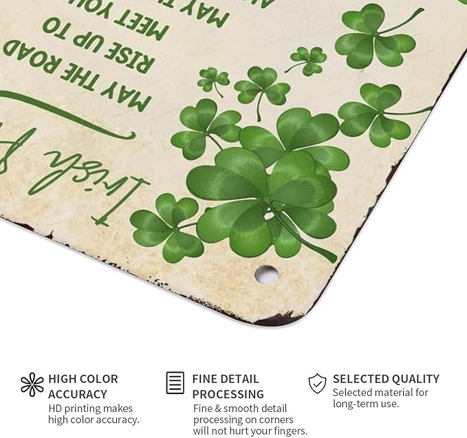 May the Road Rise Up to Meet You Metal Tin Sign Irish Prayer Sign Irish Blessing St Patricks Day Inspirational Green Wall Art Decor for Home Kitchen Women Cave Bathroom Cafe Bar Signs 8x12 Inch