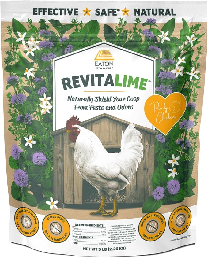 Eaton Pet and Pasture Revitalime – Coop Care Made Easy- All-Natural Coop Freshener, Odor Eliminator | Naturally Controls Moisture & Reduces Ammonia | Safe for Chickens (5lbs)