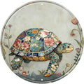 Turtle Round Metal Tin Sign Wreath Farm Flowers Rustic Vintage Wall Art Decor for Farmhouse Garden Backyard Home Outdoor Porch Gate 12x12inch