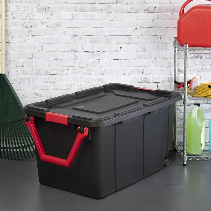2-Pack 40 Gallon Heavy-Duty Stackable Storage Bins with Secure Lids & Smooth-Rolling Wheels – Organizing Containers for Home, Garage, Office & Basement (Black)