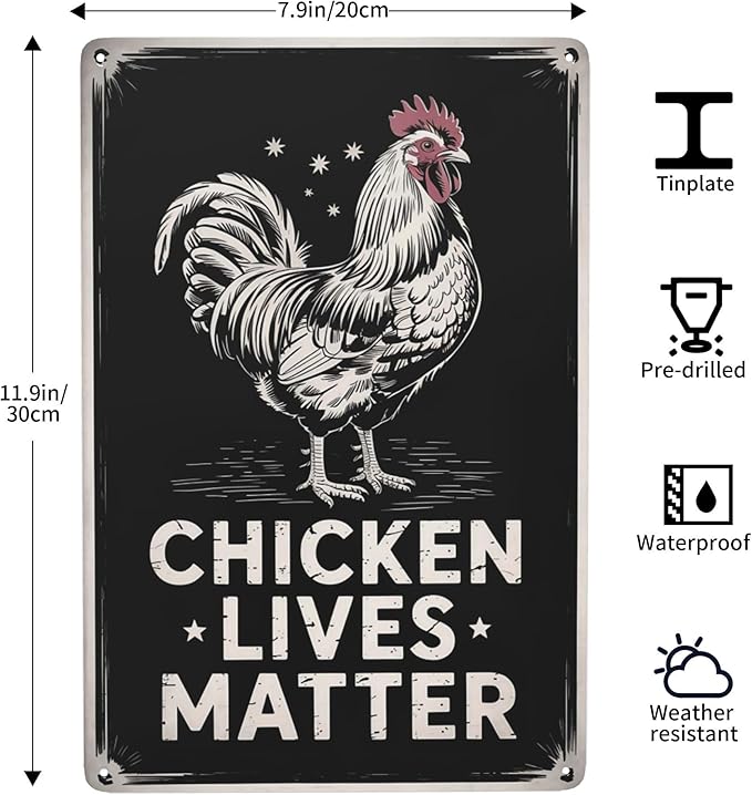 Minimalist text wall art featuring Chicken Lives Matter Chicken Farm Farmer Pet Gift Metal Tin Sign Poultry Coop Decor Perfect For Hanging In Barn Shed 8x12 inch metal sign for home bar wall decor