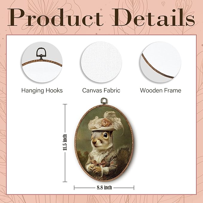 Hxlac Vintage Whimsical Squirrel Oval Wall Art Framed, Renaissance Style Squirrel Oval Wall Decor, Moody Animal Canvas Prints Wall Sculptures for Home Bedroom Living Room Gallery Decor, 8.5x11.5 Inch