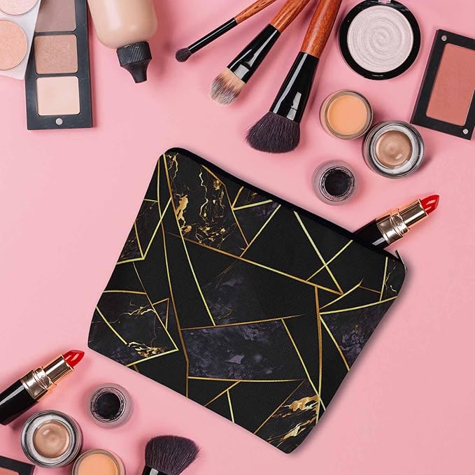 Woman Makeup Bag Diamond Marble, Abstract Geometric Marble Diamond Gold Black Makeup Bags Travel Cosmetic Bags Toiletry Makeup Organizer Pencil Pouch Make Up Cosmetic Bag For Owners Lady