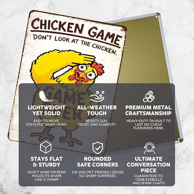 Vintage Chicken Tin Sign Don't Look At The Chicken Retro Metal Poster Wall Decor Funny Nostalgic Rustic Metal Sign For Home Poultry House Coop Farmhouse Farm Garage Cafe Kitchen 16 * 12In