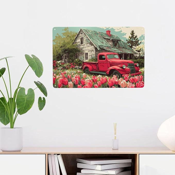 Rural Gardens And Old Trucks Metal Tin Signs Poster,Vintage Colors Aesthetics,Practical Decorative Gifts,Easy To Hang,Gifts For Friends & Family,Yard Garden, Fence,Kitchen Decor 8X12 Inch