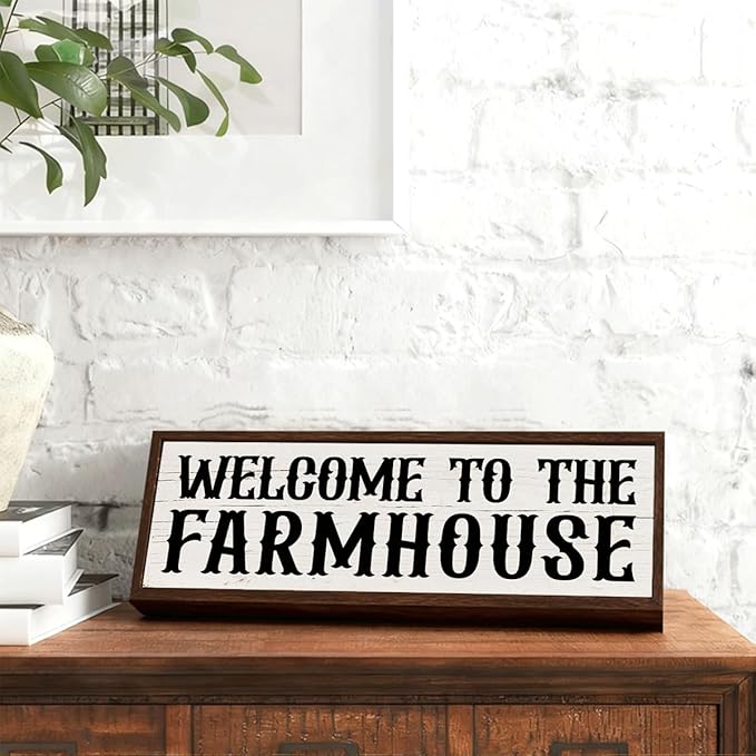 Welcome to the Farmhouse Sign, Country Style Welcome Decor for Home, Front Door Porch Entryway Decors, Cottage Decor, Housewarming Decoration 9.5x3.1x1 inches
