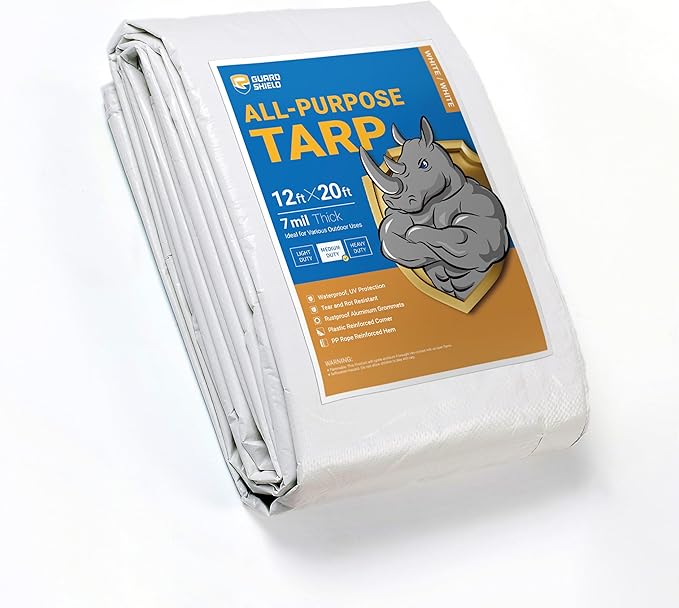 GUARD SHIELD White Tarp 12x20 Feet Medium Duty All Purpose Poly Tarps Cover 7mil