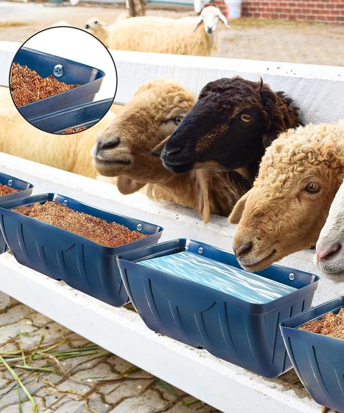 Chicken Feeders, 3 Pack, Duck Feeders and Waterers, Hanging Poultry Water Feeder, Livestock Fence Feeder, Feed Trough and Waterer Bucket with Clips, Blue