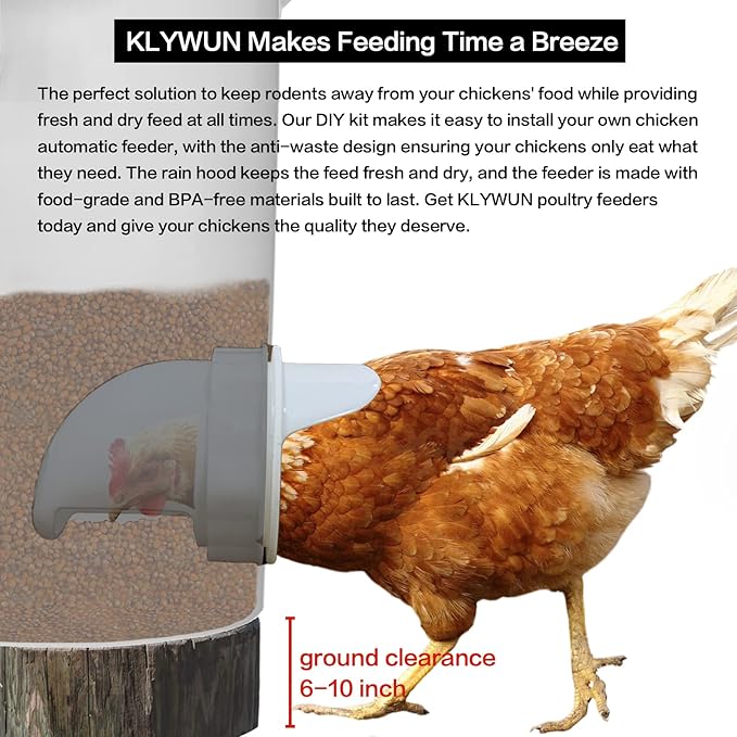 DIY Automatic Chicken Feeders and Waterer Set No Waste，Rain Proof Poultry Feeder Kit for Buckets,Barrels,Bins,Troughs