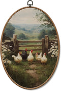Yorhifa Farmhouse Chicken Framed Wall Art, Rustic Farmhouse Chicken Oval Wall Art, Cottagecore Farmyard Rooster Oval Walls Decor, Countryside Farm Animal Canvas Artwork Hanging Decor, 8.5x11.5in