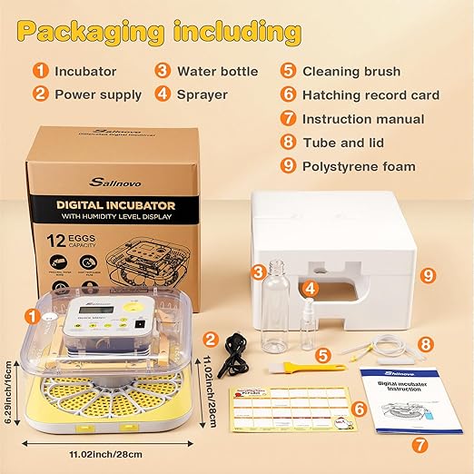 Sailnovo 12 Egg Incubators for Hatching Egg with Auto Egg Turning and Auto Humidification,Incubator for Chicken Eggs,Temperature Control, Egg Candler,Ideal for Farm,School and Lab