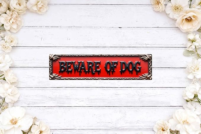 Vintage Warning Tin Beware Of Dog Retro Metal Sign Suitable For Home Street Shop Garage Bar Farm Garden - Multi-Purpose For Indoor/Outdoor Use Plaque 4x16 Inch