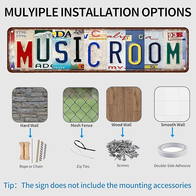 Music Sign Vintage Metal Tin Sign Music Room Decor Man Cave Posters Street Signs Home Bar Coffee Wall Art Decor 4 X 16 Inches