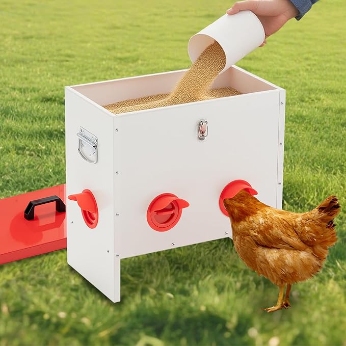 Automatic Metal Chicken Feeder Large Capacity 85 Lbs, No Waste 6-Ports Weather-Resistant & Animal-Proof Gravity Poultry Feeder for Chickens, Geese, Ducks, Turkeys, Quails