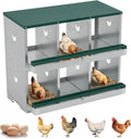 Chicken Nesting Box, 6 Compartments Two-Tier Galvanized Steel Egg Laying Box with Large Vented Holes, Wall Mountable Nesting Box for Easy Egg Collection, Green