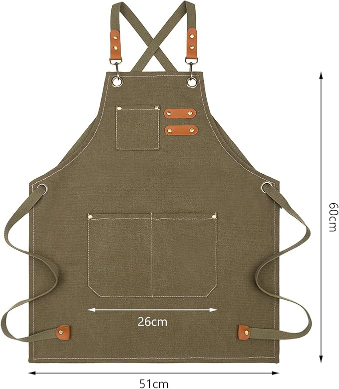 Unisex Aprons with Large Pockets,Cotton Canvas Cross Back Heavy Duty Adjustable Work Apron,Size Kids to Adult