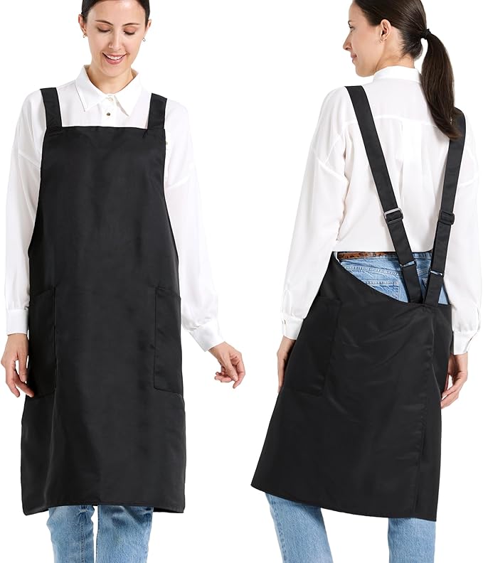 APRONNER Comfortable Water Repellent Cross Back Aprons for Women with Pockets for Cooking Kitchen Baking Adjustable Unisex