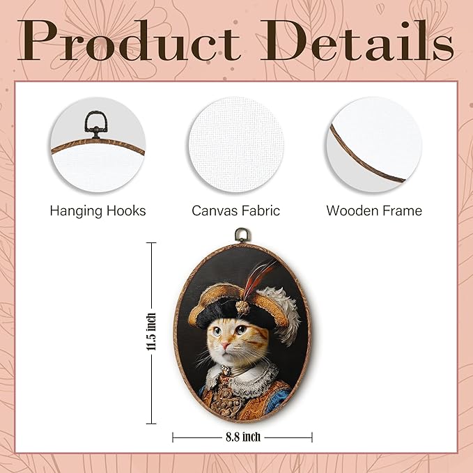 Hxlac Victorian Cat Oval Wall Art Framed, Vintage Cat Oval Wall Decor, Cottagecore Farm Animal Hanging Canvas Prints Wall Sculptures for Home Living Room Bedroom Decor, 8.5x11.5 Inch