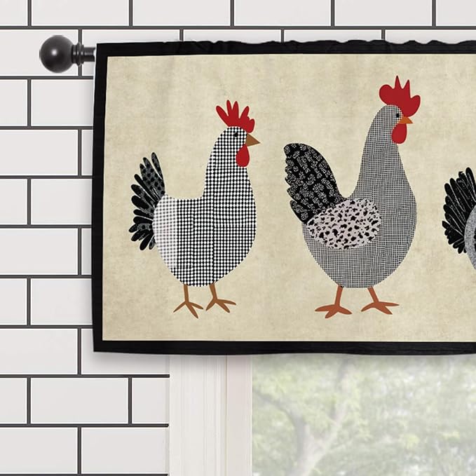Chicken Rooster Kitchen Curtain Valance 54W x 18L Inch Farm Rural Vintage Retro Country Rod Pocket Short Cafe Small Window Treatment Drapes Decor