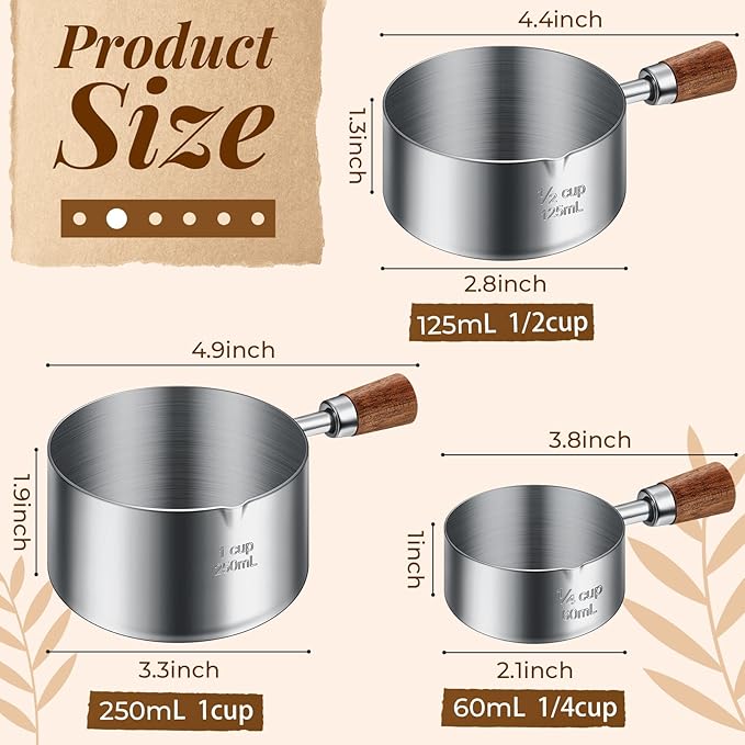 3 Pcs Dog Food Scoop 1 Cup, 1/2 Cup, 1/4 Cup Stainless Steel Pet Food Scoop Measuring Cup with short Handle for Dog Cat Rabbit Food Feeding Kitchen Gadget Utensil