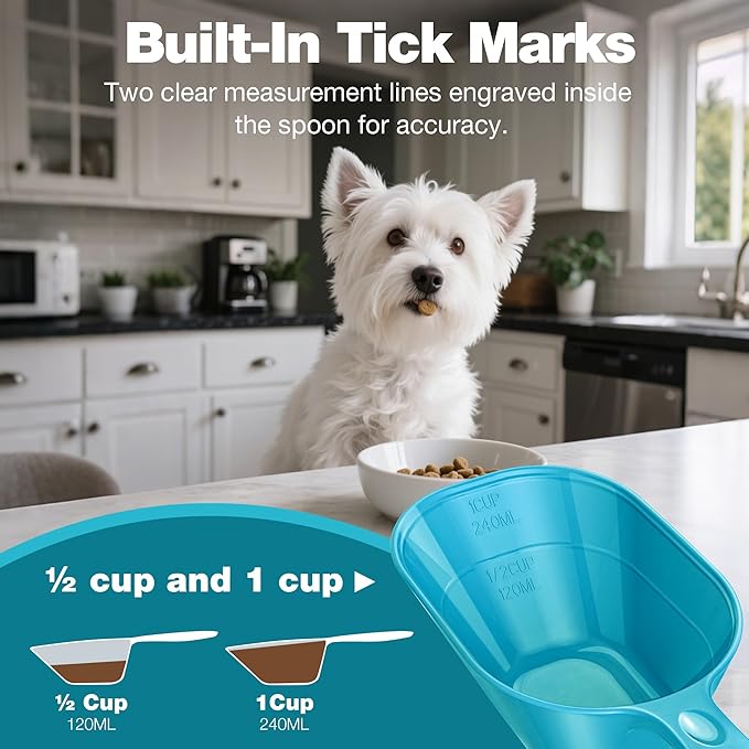 Pet Food Scoop 2 Pack, Dog Cup Capacity Cat Food Scooper With Measuring Lines For Dog, Puppy and Cat Coffee Bean, Flour Scoop Bule