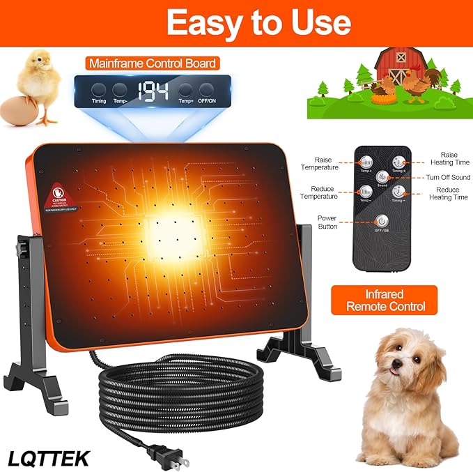 Chicken Brooder Heater,200 Watts Smart Chicken Coop Heater with Overheating Protection,Poultry Brooder for 24 Chicks with Timer & Temp Controllers,Large Egg Incubator with Heater,UL-Compliant