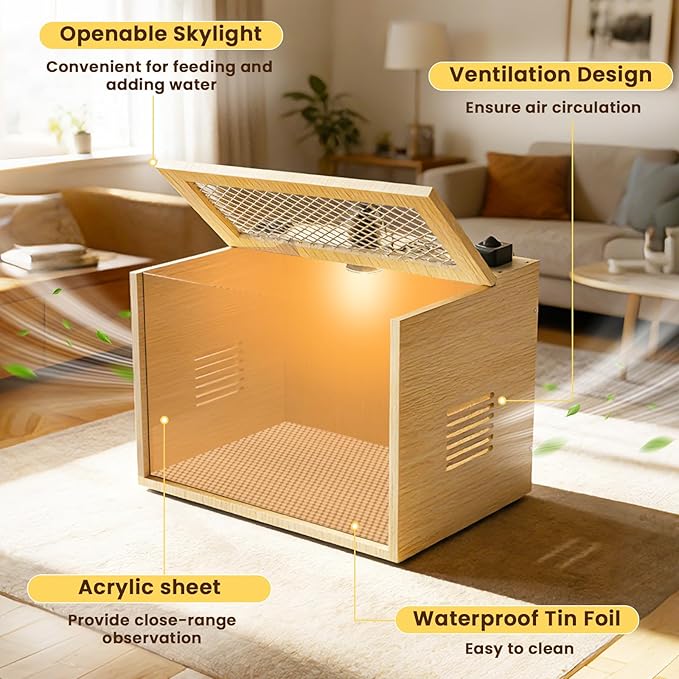 Brooder Box for Chicks, 16 Inch Wooden Chicken Brooder Box with 75W Heat Lamps, Thermometer and Tin Foil, Poultry Breeding Kit, Ideal for 5-7 Newborn Chicks Ducks Quails Hamsters, Small