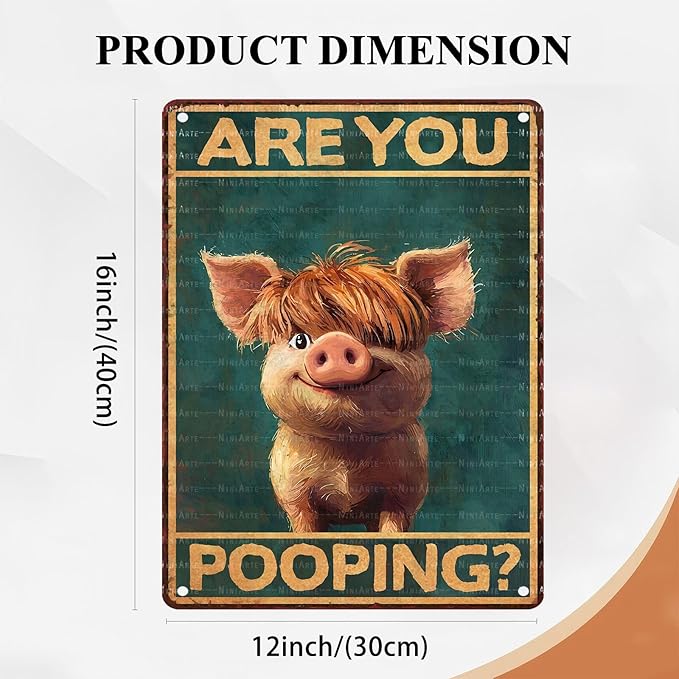 Highland Pig Vintage Tin Sign Are You Pooping Funny Bathroom Wall Decor for Western Highland Pig Lovers 12X16Inch