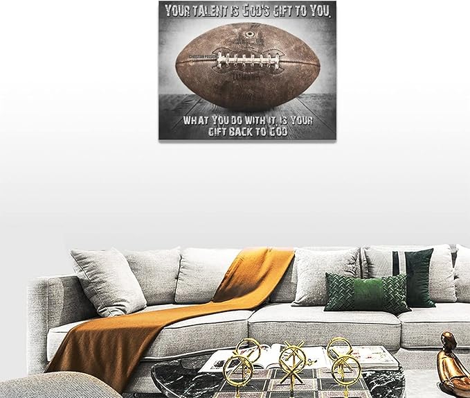Vintage Football Sport Poster Wall Decor Inspirational Quotes Rugby Pictures Canvas Prints Framed Artwork Home Decor For Boys Room Bedroom Gym 16"x12"