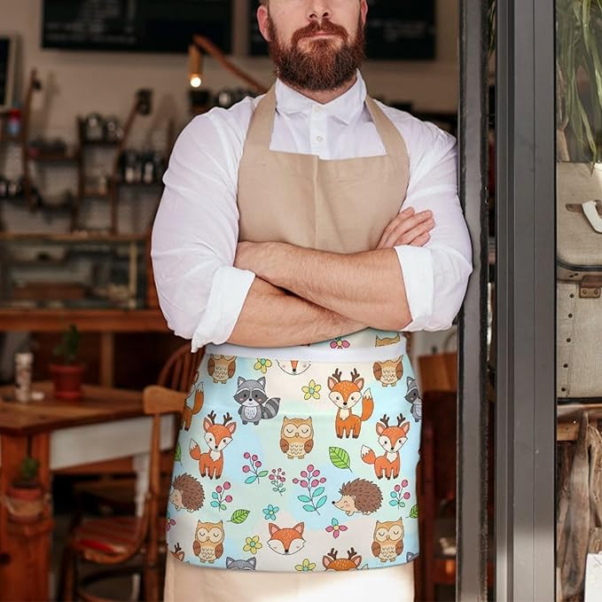 Half Apron with 3 Pockets Chef Cooking Kitchen Restaurant Aprons for Women Men