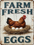 Funny Rooster Decor Vintage Farm Fresh Eggs Chicken Tin Sign for Chicken Coop Farm Garden Yard Decor 16x12 Inch