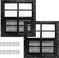 Yuzzy Shed Windows 2 Pack, Chicken Coop Windows 24" x 24" with Tempered Glass and Fiberglass Screen, Flush Mounted Small Window for Shed, Barns, Playhouse, Household, Garage (Black)