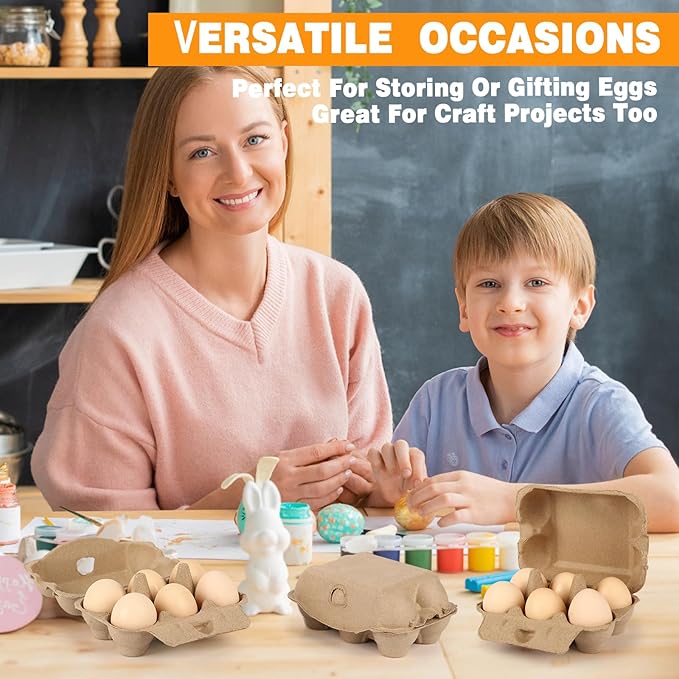 40 Pack Half Dozen Egg Cartons 6 Count with Fresh Farm, Blank Natural Pulp Carton for Chicken Eggs Reusable, Storage Tray Strong for Holds Up to Six 6 Egg Cardboard Paper Holder