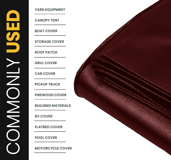 PROTARP Extra Heavy Duty 16 Mil Tarp Cover, Waterproof, UV Resistant, Rip and Tear Proof, Poly Tarpaulin with Reinforced Edges for Roof, Camping, Patio, Pool, Boat. (Maroon/Black 30′ X 30′)