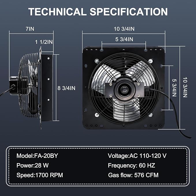 Criditpid 7 Inch Shutter Exhaust Fan with Speed Controller, 576 CFM High Speed Vent Fan with Adjustable Thermostat, 1700 RPM Wall Mounted Kitchen Exhaust Fan for Attic, Garage, Gable Ventilation.