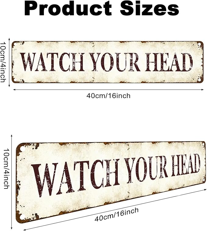 Vintage Metal Sign - Watch Your Head - Retro Warning Plaque - 16x4 Inch Humorous Bar Decor for Man Cave, Garage Hangout, Pub Wall Art, Unique Gift for Tavern Owners and Beer Enthusiasts