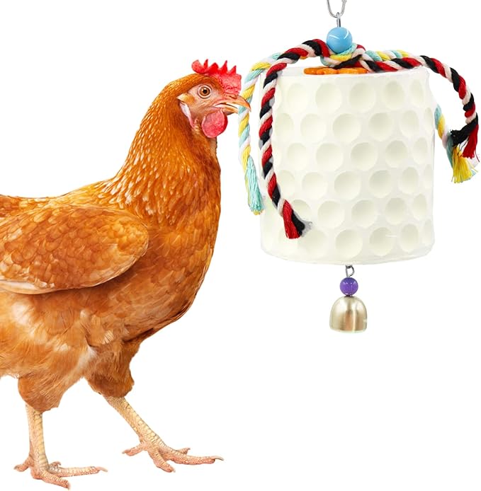 Extra Large Chicken Chewing Toy, Chicken Beak Grinding Stone with Bells, Cage Toys for Poultry (White)