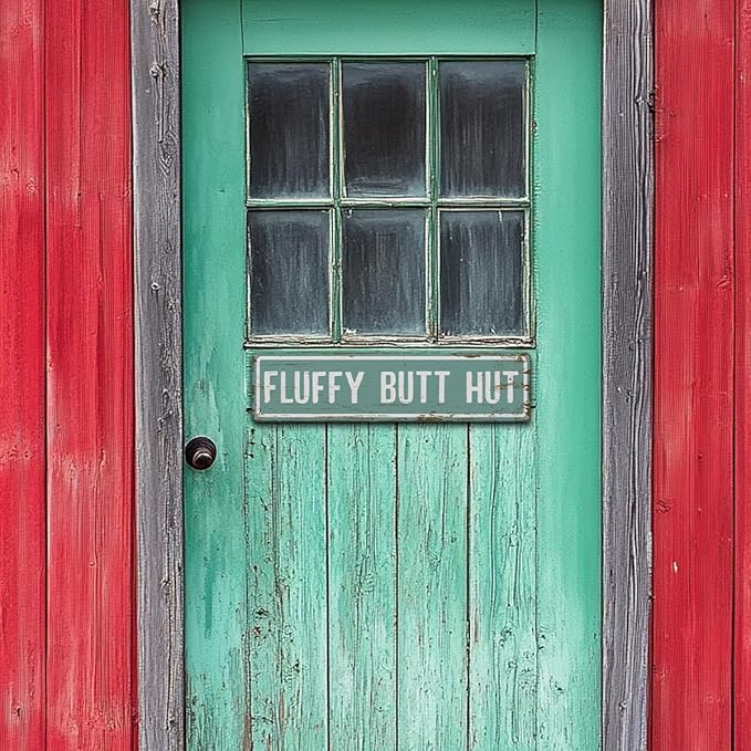 Rustic Farmhouse Style Chicken Coop Sign, Metal Outdoor Chicken House Signs, Fluffy butt hut Signs, Retro Metal Tin Sign, Farmhouse Decor, Backyard Hen House Gift 15.8x4 Inch