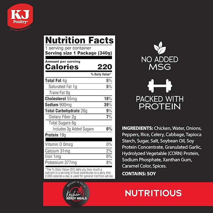 KJ Poultry Kosher Ready Meals - Chicken Chow Mein, MRE Meat Meals Ready to Eat, Gluten Free, Halal, (12 Pack) Prepared Entree Fully Cooked, Shelf Stable Microwave Dinner Travel Military Camping
