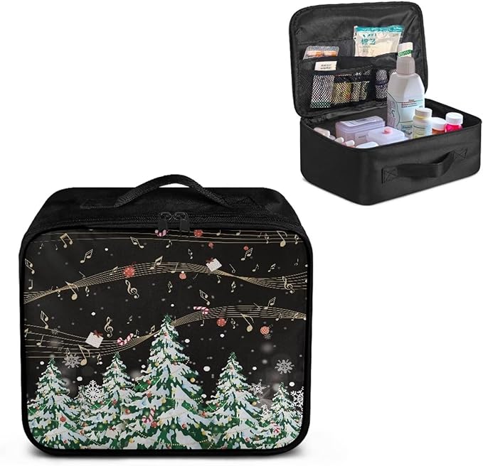 Rnyleeg Christmas First Aid Kit Travel Survival Medical Kit Portable Medicine Organizer Bag Compact Lightweight First Aid Bag Holiday Tree Musical Note Pattern