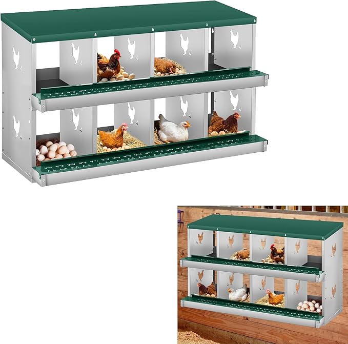 Metal Nesting Boxes for Chickens-8 Compartment Chicken Nesting Box for Laying Eggs, Wall Mountable Roll Away Laying Boxes for Hens and Chicken Coop