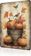 Autumn Harvest Metal Sign Vintage Pumpkin Birds Tin Sign Rustic Farmhouse Wall Decor for Home Cafe and Garden Indoor Outdoor Use 8x12Inch