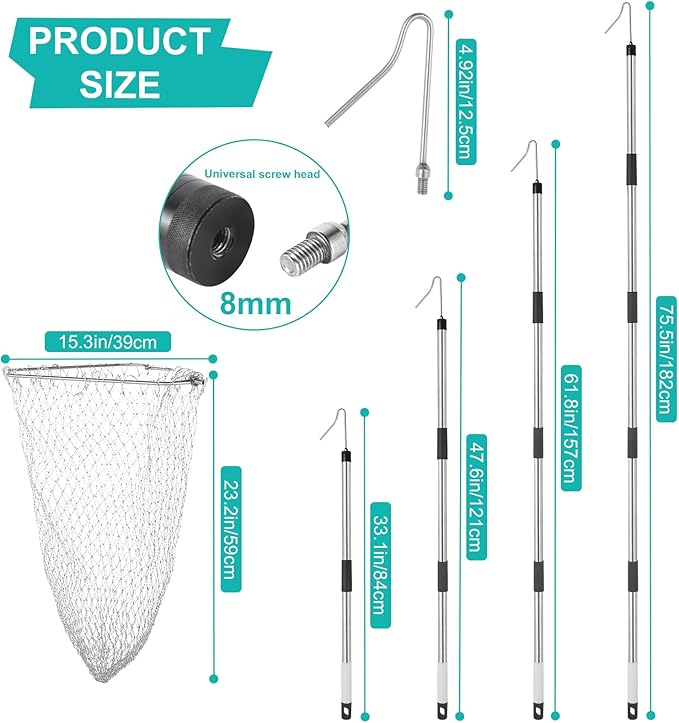 Chicken Catcher, Adjustable from 29 inches to 74 inches Chicken Net,Chicken Leg Hook, Suitable for Catching Outdoor Animals Such as Chickens, Ducks, Fishnet,Geese,Birds (15.3 x 23.2 inch net)