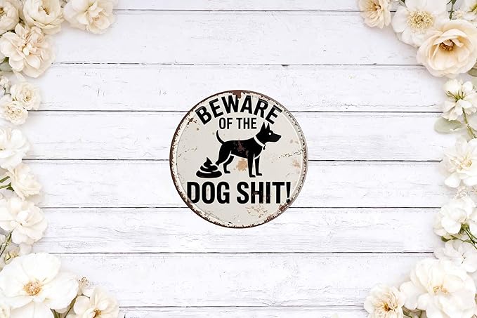 Beware Dog Stuff Metal Sign 8x8in Round Warning Plaque for Yard Wall Decor Pet Owner Gift